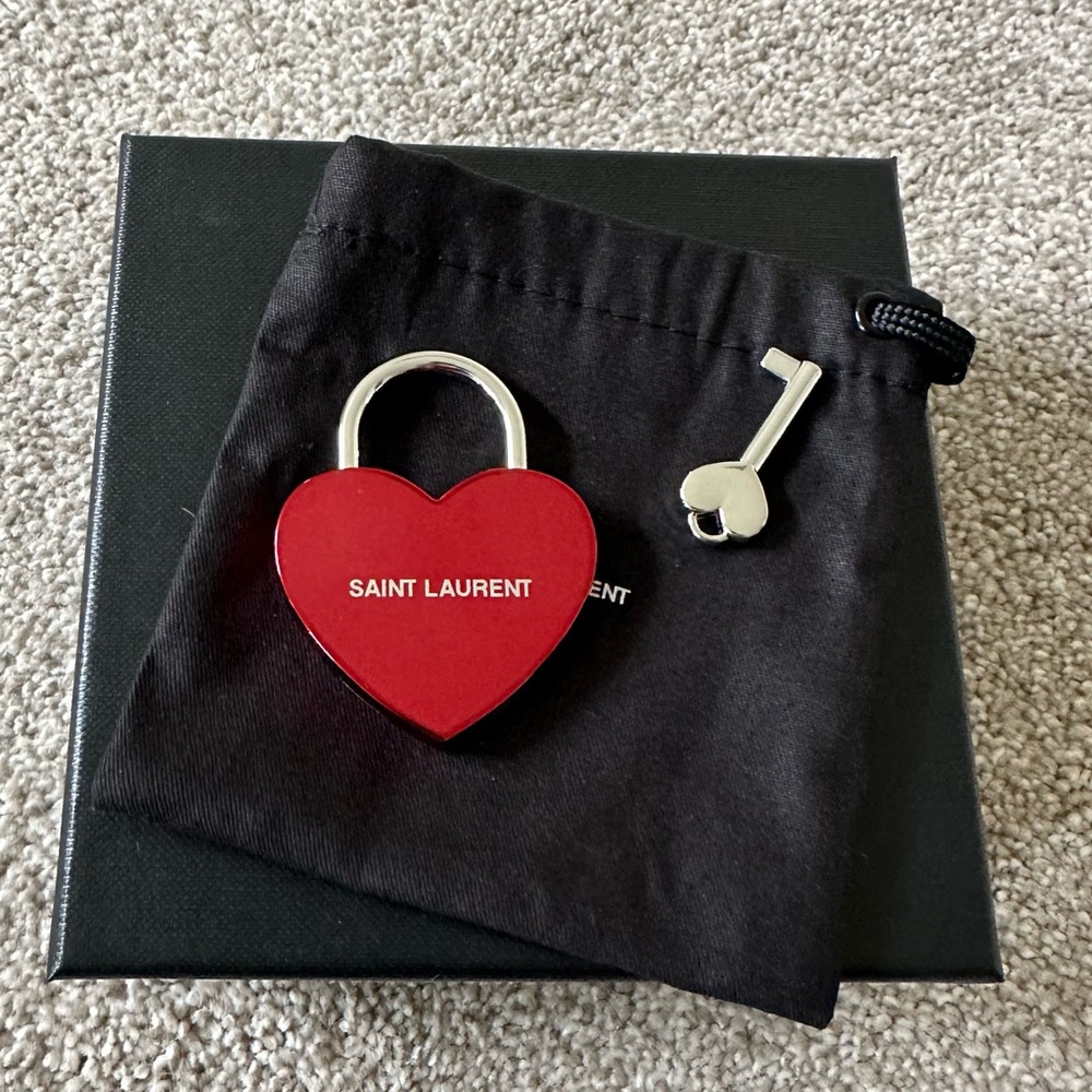 NEW Saint Laurent Red Heart Lock and Key Set Bag Charm